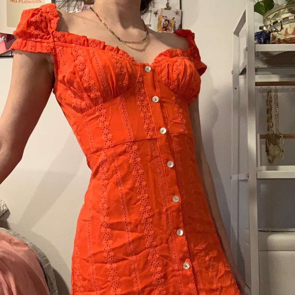 Bright orange lace mini dress!!
